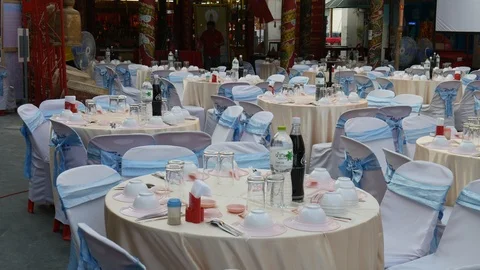 Chinese dinning tables Stock Footage 107192847