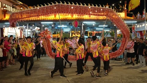 Chinese Dragon Dance Performance at Seng Fatt Temple Kampar Malaysia Stock Footage 345438708