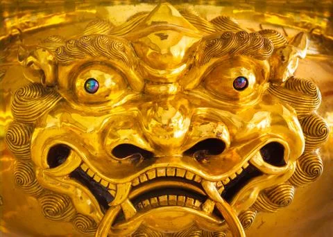 Chinese dragon golden statue close up Stock Photos
