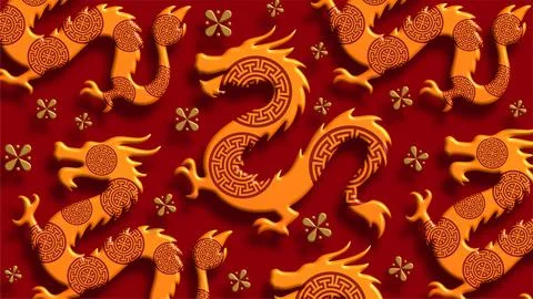Chinese dragon pattern dynamic red festive background Stock Illustration