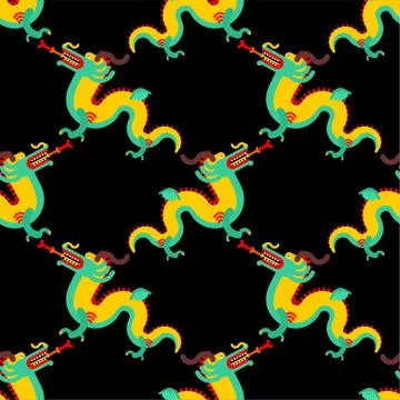 Chinese dragon pattern seamless. China mythical monster background . National Stock Illustration