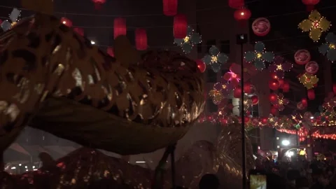 Chinese dragon performing in Chinatown . Stock Footage 250436256