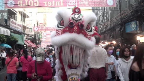 Chinese dragon performing in Chinatown . Stock Footage 250436788