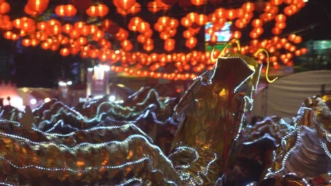 Chinese dragon performing at night Stock Footage 104404747