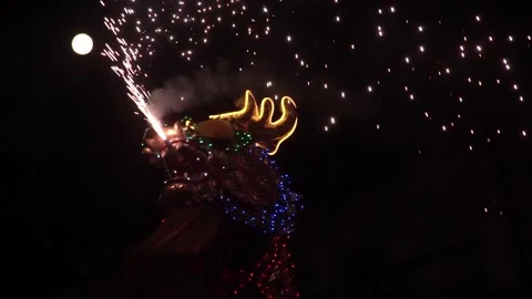 Chinese dragon performing at night. Video stock 330120607