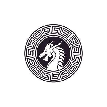 Chinese dragon snake Monster with Chinese ornament badges Emblem Label Logo d Stock Illustration