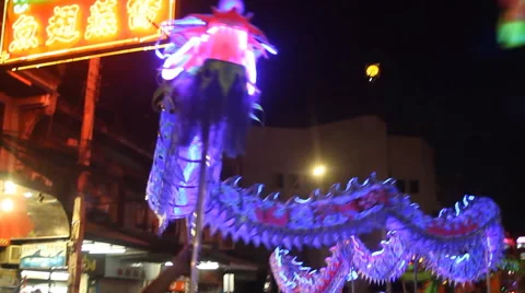 Chinese dragons performing at night Stock Footage 67548507