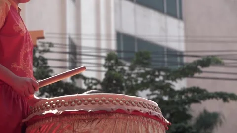 Chinese drum performance captured in slow motion. Stock Footage 325766441