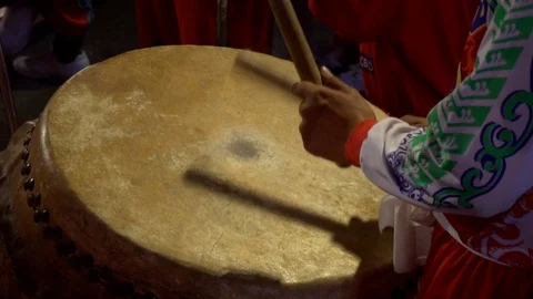 Chinese drum performing, slow motion Stock Footage 88298941