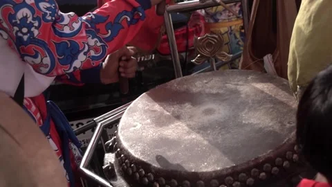 Chinese drums performing, slow motion, Lunar new tear festival. Stock Footage 296879652