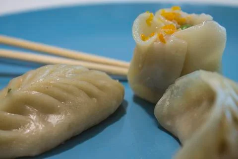 Chinese dumpling in foreground Fotos de archivo
