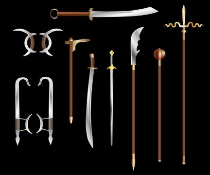 Chinese edged weapons - colored vector set Stock Illustration
