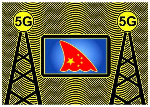 Chinese espionage with 5G technology Illustrazione stock