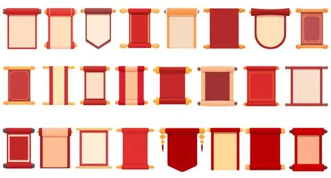 Chinese festive scroll icons set cartoon vector. Card china Stock Illustration