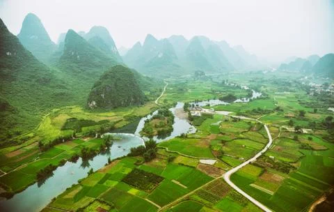 Chinese fields, bird view Stock Photos