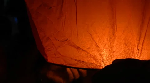 Chinese Fire Lantern Launching Closeup Stock Footage 65015566