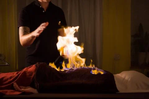 Chinese fire massage and therapy Stock Photos