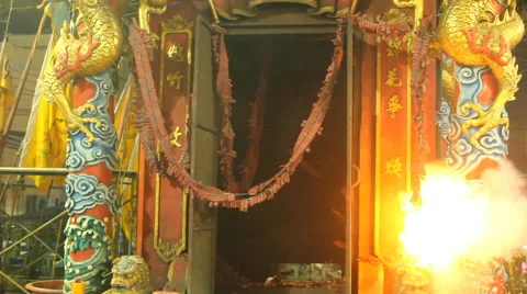 Chinese firecracker exploding Stock Footage 68947903