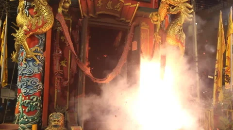 Chinese firecracker exploding Stock Footage 68948831