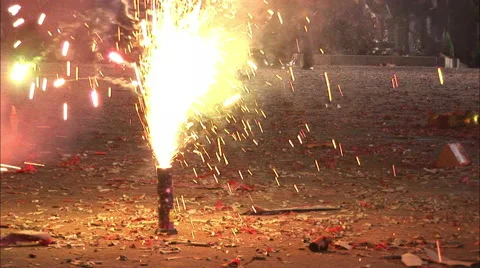 Chinese fireworks exploding, Beijing Stock Footage 56634449
