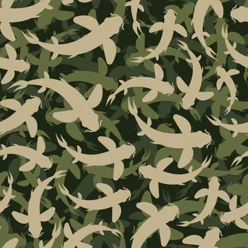 Chinese fish Military pattern seamless. Army Fishes background. Protective .. Stock Illustration