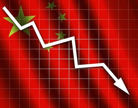 The Chinese flag and arrow graph going down Stock Illustration