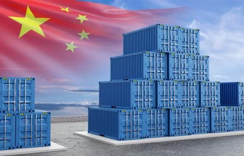 Chinese flag and cargo containers. Export of Chinese goods Stock Illustration