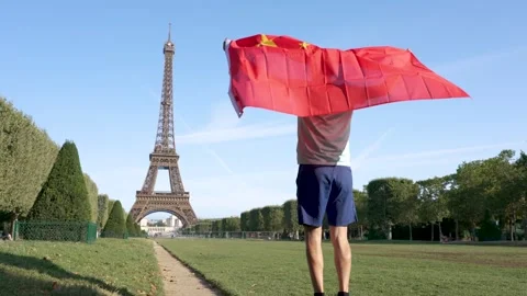 Chinese flag and Eiffel tower Stock Footage 249202210