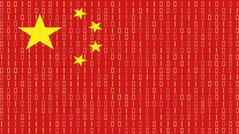 Chinese flag with binary code for today's digital age Video stock 158576576