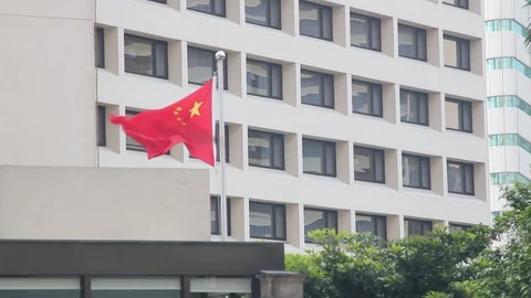 Chinese Flag Blowing In Wind Stock Footage 102131967