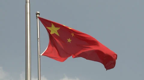 Chinese flag blows in the wind Stock Footage 38175905