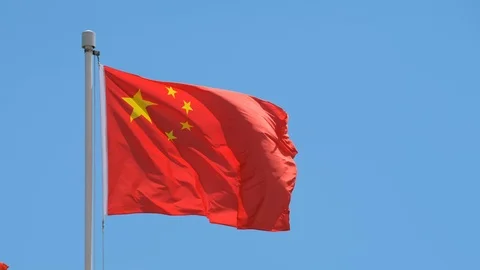 Chinese Flag With Blue Sky 库存影片 90442895