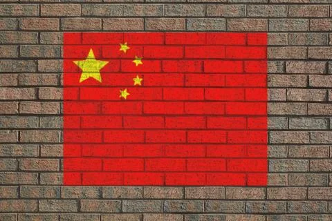 Chinese flag on brick wall Stock Illustration