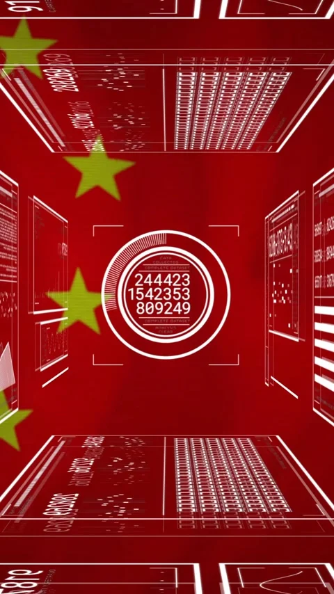Chinese flag elements with digital data and analytics in animation on red Stock Footage 319727855