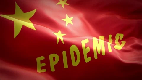 Chinese flag flutters in the wind with the words " epidemic " Stock Footage 123853852