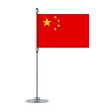 Chinese flag on the metallic pole, vector illustration Stock Illustration