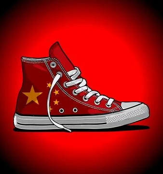 Chinese flag pattern sneakers on blue background Stock Illustration