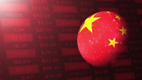 Chinese flag on red business data charts backgrounds Stock Footage 323323994