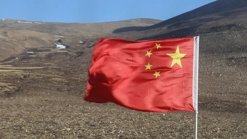 Chinese flag in Tibet Stock Footage 112290560