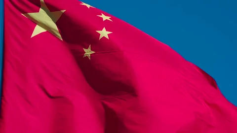 Chinese Flag Waves the Wind HD Pro Stock Footage 111057863
