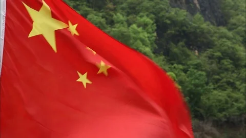 Chinese flag waving on the boat Stock Footage 107544009