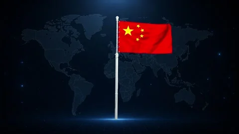 Chinese flag waving on digital globe. Stock Footage 340413996