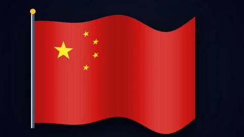 Chinese flag waving on flagpole against dark background with subtle ripple .. Stock Footage 345320327