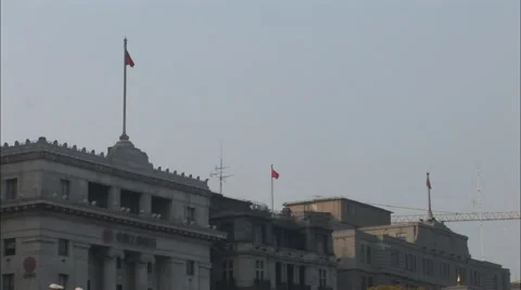 Chinese flags flying over the Bund, Shanghai Stock Footage 57396778