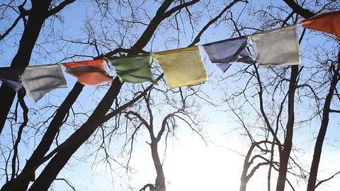 Chinese flags with prayers in the wind Stock-Footage 73656810