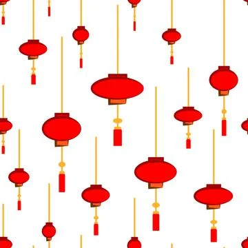 Chinese flashlights seamless pattern - hand drawn red and white lights on gol Illustrazione stock