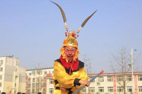 Chinese folk dance Yangko performance on the street, Luannan County, Hebei .. Stock Photos