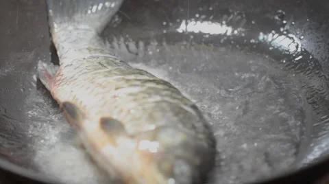 Chinese food: Cooking fish Stock Footage