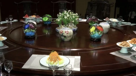 Chinese food on a rotating table Stock Footage 102028299