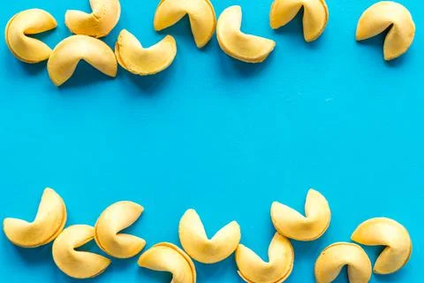 Chinese fortune cookies pattern flat lay. Chinese New Year concept Stock Photos